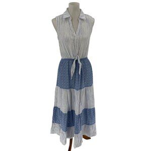 Mystree Womens Sleeveless Striped & Eyelet Maxi Dress S 100% Cotton Blue/White,